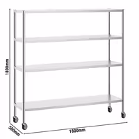 رفوف ستانلس ستيل PREMIUM - 1800x500mm - عمق: 500 mm - 4 رفوف (قابلة للتعديل) - يشمل 4 عجلات - الحمولة: 320 kg