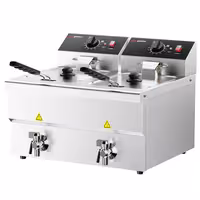 Električna friteza s dva korita - 8+8 L - 6,5 kW - s odvodnom slavinom - stolna