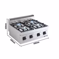Plinsko kuhalo - 600x600x430 mm - 14 kW - 4 plamenika - nadpultni