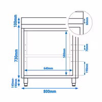 طاولة عمل ستانلس ستيل KOPENHAGEN PREMIUM - 800x600mm - مع أبواب مفصلية & مع حاجز خلفي