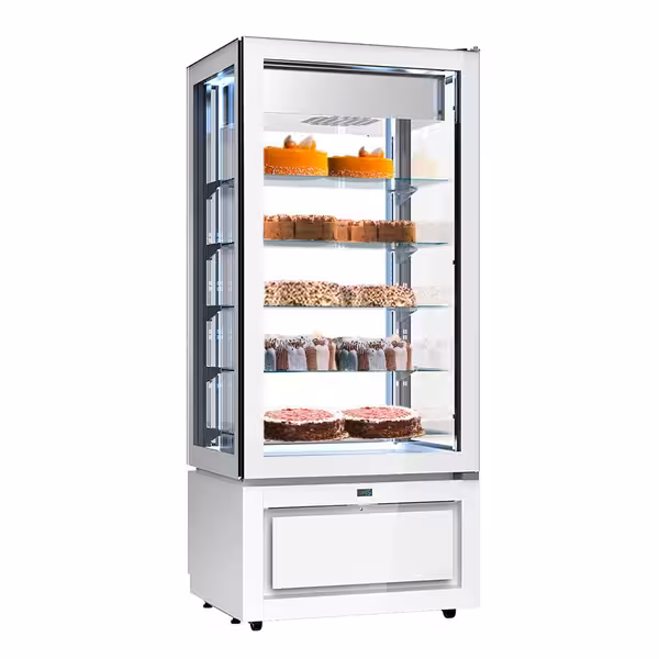 4-Sided Glass Display Freezer - 457L - 805mm - Double glazing - square - with 5 glass shelves - 1 glass door front - White
