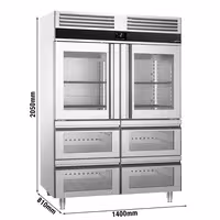 Szafa chłodnicza PREMIUM – stal nierdzewna – GN 2/1 – 1400 L – z 2 półdrzwiami szklanymi i 4 szufladami szklanymi