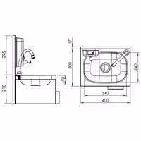 Higijenski umivaonik za pranje ruku - s koljenim ventilom - Nehrđajući čelik (AISI 304) - s miješalicom/ventilom s koljenim upravljanjem & dozatorom sapuna