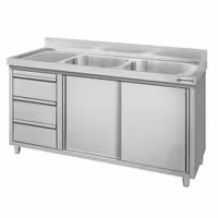ECO ormarić za sudoper – 1400 x 600 mm – s 3 ladice i 2 sudopera na desnoj strani