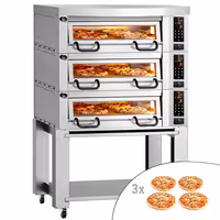 Electric Deck Pizza Oven Power - Triple Deck - Refractory Stone Deck - 4+4+4 x Ø 34cm (13") - Digital Controls - up to 450°C - incl. Hood & Base frame