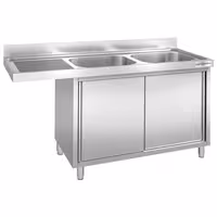 Lava-loiça industrial com armário - 1800x700mm - 2 cubas à direita
