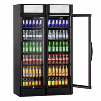 (2 unid) Frigorífico expositor de bebidas - 1190mm - 694L - com 2 portas de batente em vidro & painel publicitário iluminado - com indicação/painel digital de temperatura - Preto