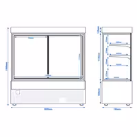 Commercial cake display fridge - 1850L - 1800mm - Double glazing - square - with 3 adjustable shelves - rear sliding doors - for patisserie - Black