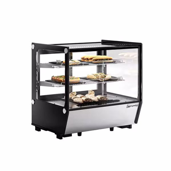 Pöytämallinen kylmävitriini - 120 l - 702 mm - kaksinkertainen lasi - liukuovet - kulmikas - 2 hyllyä - LED-valaistus