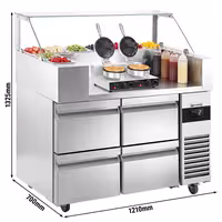 Pripremni rashladni pult - 1210x700 mm - 4 ladice - za 9x GN 1/6 - uklj. Aparat za vafle – u obliku srca