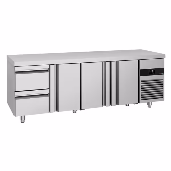 Commercial Counter Fridge PREMIUM - 2330x700mm - with 3 doors - 2 drawers - capacity 632 litres