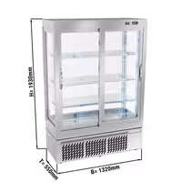 4-Sided Glass Display Fridge - 855L - 1320mm - Double glazing - square - with 3 glass shelves - 2 sliding glass doors - Silver