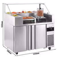 Commercial Mobile Refrigerated Prep Table - 1210x700mm - 2 Doors - for 9x GN 1/6 - incl. Sausage Grill / Hot Dog Grill & Warmer