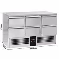 Aukstuma galds PREMIUM - 1365x700 mm - 368 l - ar 6 atvilktnēm - darba virsma bez apmales - statiska dzesēšana - R290