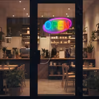LED illuminated sign - OPEN - dimmable - Magenta/Multi-colour - 420x250mm
