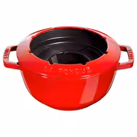 STAUB | Cast Iron Fondue Set – Ø 20 cm - Cherry Red - 6 Forks, Burner, Board