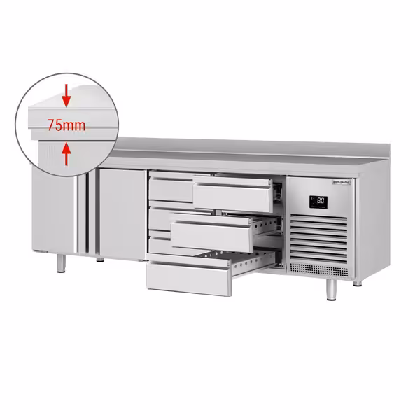 Külmvitriin PREMIUM PLUS - 2452x700 mm - 625 l - ventileeritud jahutus - koos 2 uksega - Tagaserv - roostevabast terasest tööpind