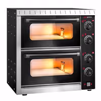 Electric Deck Pizza Oven - Twin Deck - Stone Deck - 4+4 - Ø 20cm (8") - 230V Single Phase - Mechanical Controls - Black - up to 350°C