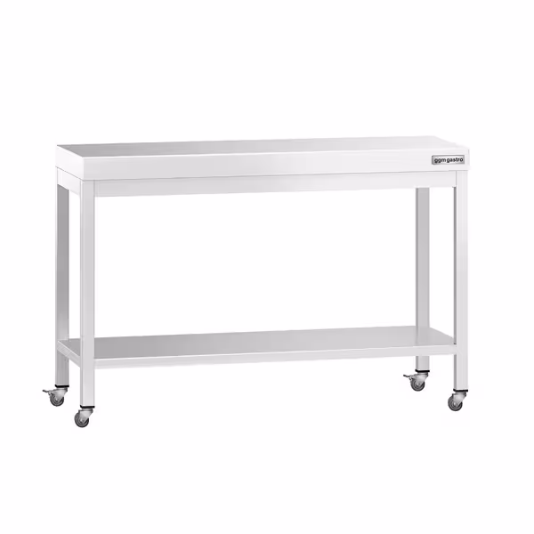 طاولة عمل من الفولاذ المقاوم للصدأ من طراز PREMIUM - 1200 × 800 مم - مزودة بقاعدة وعجلات
