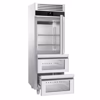 Armário frigorífico aço inoxidável PREMIUM - GN 2/1 - 700L - com 1 porta de vidro & 2 gavetas de vidro - Ventilado & Iluminação LED & Fecho automático