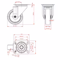 Set kotača za hladnjake i zamrzivače - 85x140x130 mm - čelično kućište, nizak otpor kotrljanja - uklj. pričvrsna ploča - kompatibilno s BGKF, GTF, KTF, KTGFF, KUF & ZTSF - Promjer kotača: 100 mm; 2 s kočnicom + 4 bez kočnice