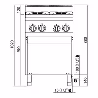 Cocina a gas - 19kW - 4 fuegos