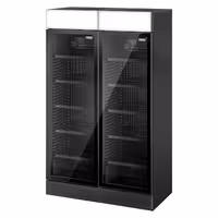 (2 pcs) Commercial Beverage Display Fridge with Illuminated Canopy - 1190mm - 345 Litres - with 2 hinged glass doors - LED lighting - digital controller with temperature display - Black - Temperature range 2 to 10 °C