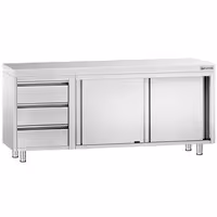 خزانة قاعدية ستانلس ستيل KOPENHAGEN PREMIUM - 2000x600mm - أبواب منزلقة - وحدة أدراج 3 يسار
