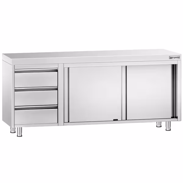 خزانة قاعدية ستانلس ستيل KOPENHAGEN PREMIUM - 2000x600mm - أبواب منزلقة - وحدة أدراج 3 يسار
