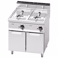 Električna friteza s dva korita - 10+10 L - 18,0 kW - s ispustom za ulje - s ormarićem s 2 vrata