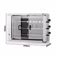 Commercial Electric Chicken Rotisserie Oven - Glass-Ceramic - 14.4kW - with 3 Skewers for up to 18 chickens