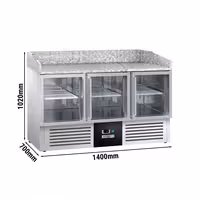 Pizzakühltisch PREMIUM - 1400x700mm - mit 3 Glastüren