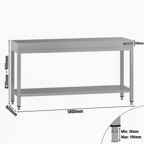 طاولة عمل ستانلس ستيل ECO - 1800x600mm - مع رف سفلي