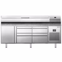 طاولة تحضير بيتزا مبردة PREMIUM PLUS - 1980x700 mm - مع باب واحد - سطح عمل جرانيت - شامل وحدة تبريد علوية - 9x GN 1/4