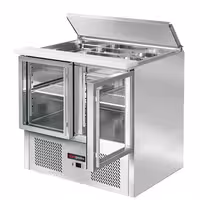 Pult za pripremu salate ECO - 903 mm - 2 staklena vrata - s ugradnim ležištem za 2x GN 1/1 & 3x GN 1/6 i poklopac od nehrđajućeg čelika