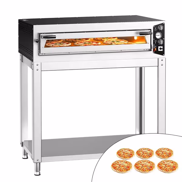 Electric Deck Pizza Oven - Single Deck - Refractory Stone Deck - 6 x Ø 35cm (13.8") - Mechanical Controls - up to 450°C - incl. Base frame