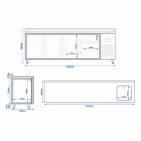 Mostrador refrigerado PREMIUM PLUS - 2452x600mm - de trabajo con fregadero (1 cubeta) - 3 puertas y 3 cajones (bloque 3x1/3) - encimera con alzatina - 510l