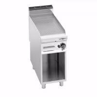 Plinski roštilj - 10,0 kW - Rebrasta - površina pečenja: 396x667 mm - na otvorenom ormariću - satinirana (Scotch-Brite) završna obrada