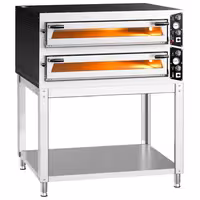 Electric Deck Pizza Oven - Twin Deck - Refractory Stone Deck - 9+9 x Ø 35cm (13.8") - Mechanical Controls - up to 450°C - incl. Base frame