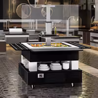 Salad bar refrigerado DUBLIN - 1700mm - com protetor de vidro reto & com rodízios - para 4x GN 1/1 - Preto