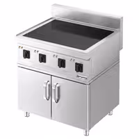 Ipari indukciós tűzhely - 700-as - főzősorba illeszthető - 4 zónás - összteljesítmény: 14,0 kW - 800x700x1007 mm - alsószekrénnyel, 2 ajtó