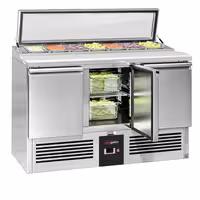 Pult za pripremu salate PREMIUM - 1365 mm - 3 vrata - s ugradnim ležištem za 7x GN 1/3 i stakleni poklopac