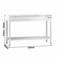 Mesa de trabajo de acero inoxidable | central PREMIUM - 1200x700mm - con estante inferior y refuerzo omega - con tabla de corte blanca