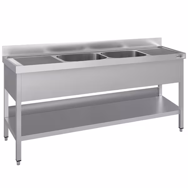 Sudoper ECO - 1800x700 mm - s donjom policom - s 2 koritima - korita sredina - inox