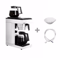 Profesionální překapávač na kávu - 1,8 l - s 2 ohřevné plotýnky - vč. 2 skleněné džbány & držák filtru & 25 filtrů 110 mm & vodní přívodní hadice