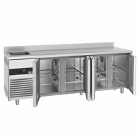 Rashladni pult PREMIUM - 2360x720 mm - 540 l - Ventilirano hlađenje - s 4 vrata - s 1 korita - Leđni podignuti rub