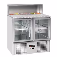 Pult za pripremu salate ECO - 903 mm - 2 staklena vrata - s ugradnim ležištem za 5x GN 1/6 i poklopac od nehrđajućeg čelika