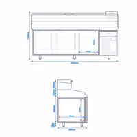 Stół chłodniczy do pizzy Premium PLUS – 2305 x 800 mm – z 3 drzwiami i 1 szufladą – wraz z witryną chłodniczą – 10 pojemników GN 1/3