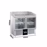 Commercial Pizza Prep Counter - Granite Top PREMIUM - 935x700mm - with 2 glass doors