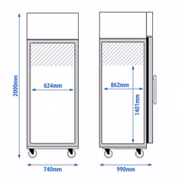 Szafa mroźnicza piekarnicza ECO – stal nierdzewna – EN 600 x 800 – 662 L – z 1 drzwiami szklanymi, prowadnicami i rusztami